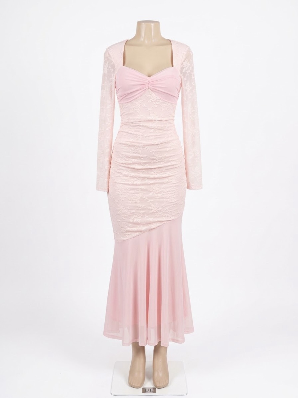 SHEIN Light Pink Lace Long Sleeve Mermaid Gown